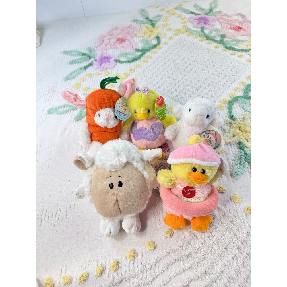 Plushland March of Dimes Easter Bean Bag Plush Lot vtg Bunny Chick Sheep 5pc NWT